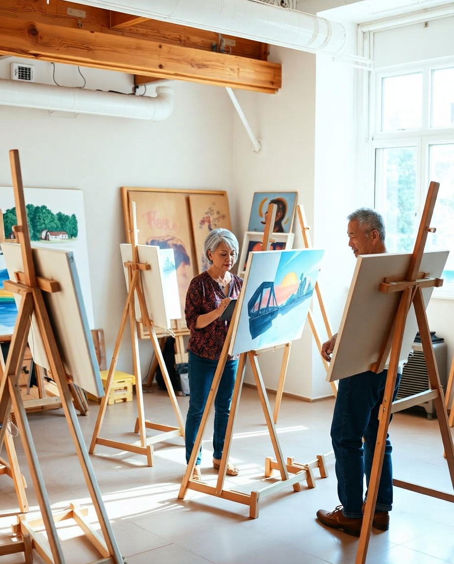 Studio and workshop space for ongoing pursuits.